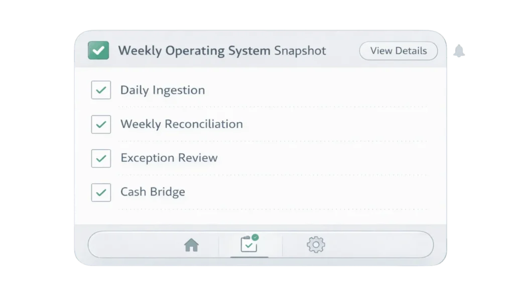 weekly ecommerce bookkeeping operating system snapshot